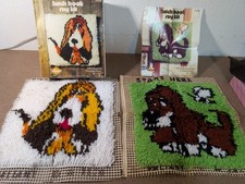 Lot 2 Vintage 1970s Valiant Crafts Latch Hook Rug Kit 7570 7573 Dog Completed