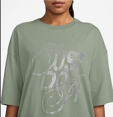 Nike Glam Rhinestone Oversized T-Shirt JADE HORIZON Sz S FZ1153-370