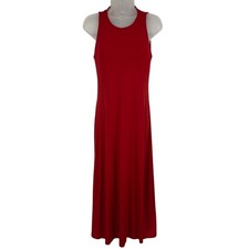 Barbara Lesser Maxi Dress Womens Medium Red Sleeveless Keyhole Back Made in USA