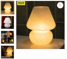 Cordless Battery Operated Mushroom Lamp With Glass Nebula Shade
