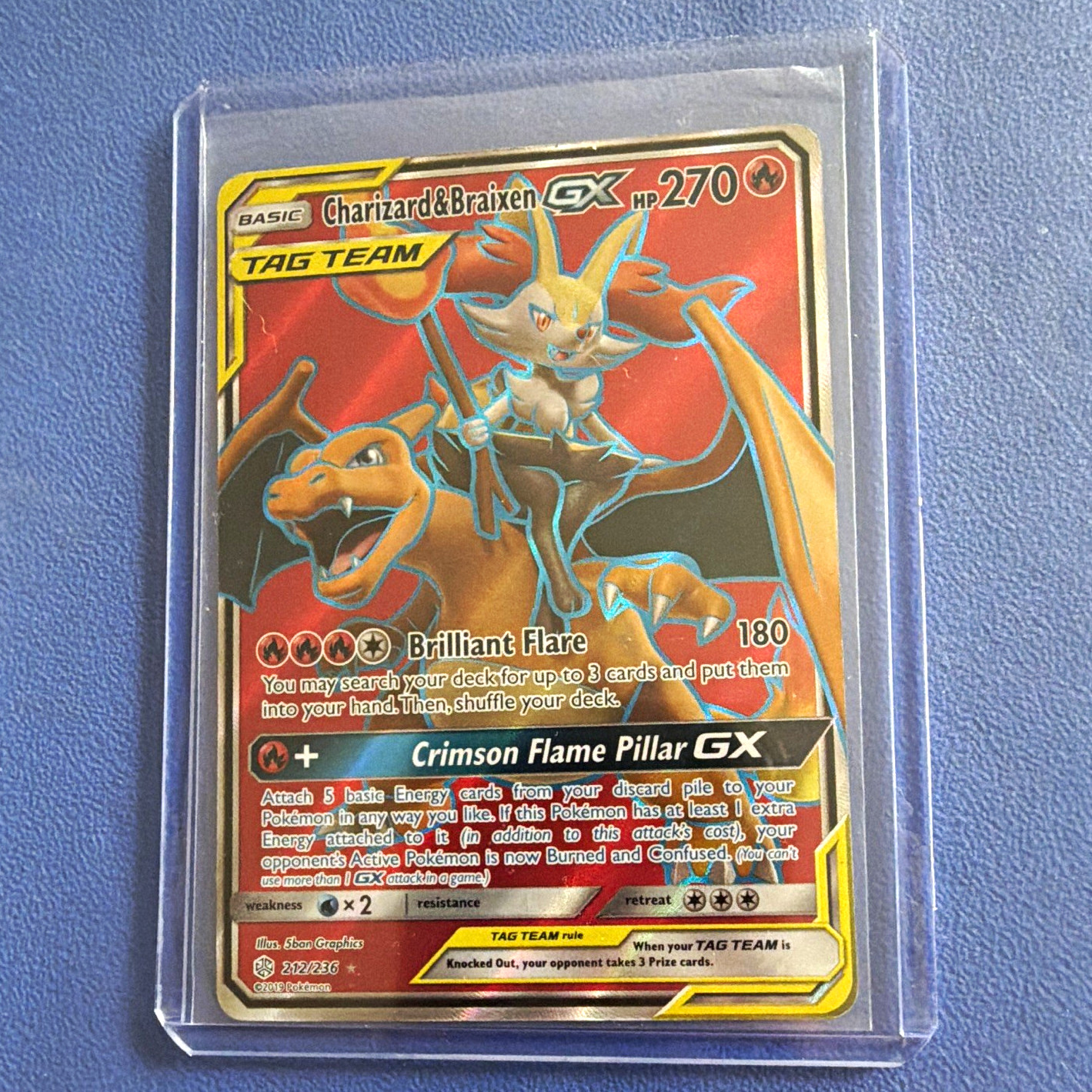 Pokemon Company Charizard & Braixen GX TAG TEAM 212/236 Cosmic Eclipse UR Holo