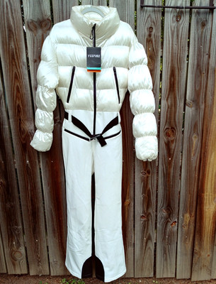 YEEFINE Women's One Piece Puffer Ski Suit Waterproof Snowsuit Snowboard Pearl S
