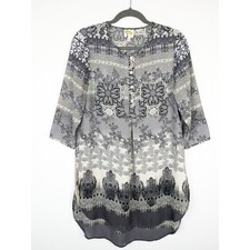Fig  Flower Top Floral Boho Eclectic Tunic Spring Summer Pearlized Size S