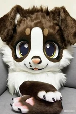 Fursuit Long haired Dog Fox Mascot Party Halloween Fur Cosplay(head+claws)