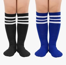 2 Pack -Long, Soccer Socks 3-6 Year Old Blue  Black 85 Cotton