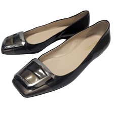 Prada Pumps Square Toe Low Heel Patent Leather Black Women's Size EU36/US6