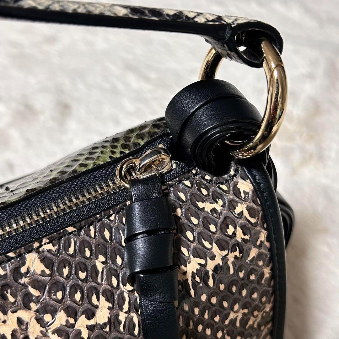 Bally Python Calf Leather 2Way Handbag Black Gree… - image 8