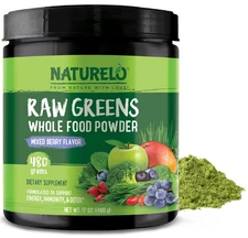 NATURELO Raw Greens Superfood Powder - Mixed Berry - Boost Energy, Detox, Enhanc