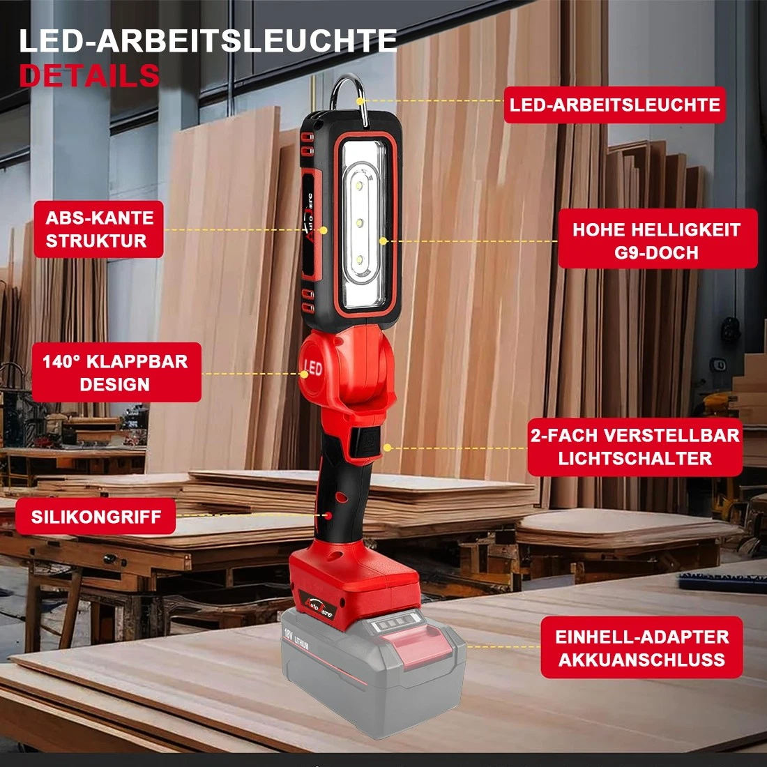Batería Lámpara Proyector de Construcción para Einhell 18V 30W LED Lámpara de Trabajo Proyector