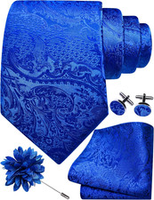 8cm Paisley Tie Set for Men Necktie Lapel Pin Pocket Square Cufflinks Set for Me