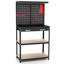 Workbench w/ Pegboard, Shelves & Drawers Versatile Tool Organization Work Table
