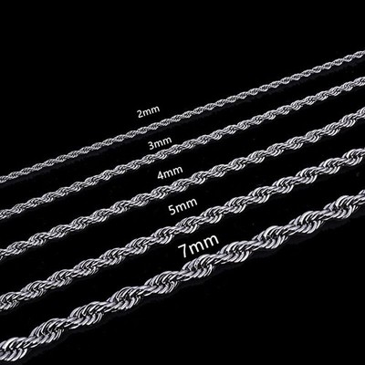 USA Stock 2/3/4mm 316L Stainless Steel Rope Chains Necklaces 18-26'