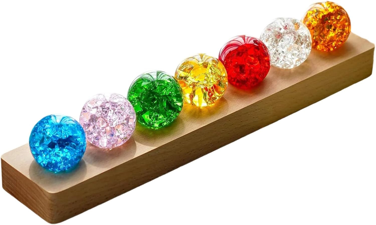 Set 7 Sfere Cristallo Chakra 40mm LED Legno - Lampada Meditazione