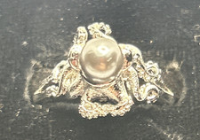 Black-Gray Pearl Cocktail Ring   .925 Sterling Silver size 7.75