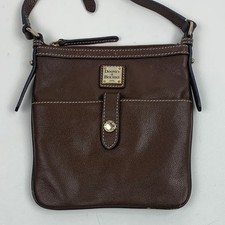 Vintage Dooney  Bourke Dark Brown Leather Messenger Crossbody Bag Gold Logo