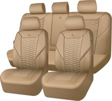 CAR PASS 3D Foam Mesh Leather Car Seat Covers Full Set, Tan Breathable Mesh F...