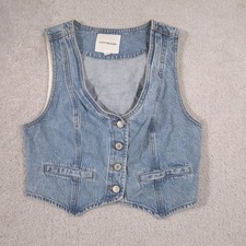 Lucky Brand Vest Womens Small Blue Denim Butt...