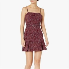 J.O.A. Polka Dot Pleated Sleeveless Mini Dress in Wine Dot Burgundy Size Small