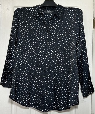 Primark women Button Down Shirt Blouse Size L polka dots Long sleeve Sleeve New