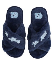 NEW FOCO Womens NCAA UNC Tar Heels Script Fuzzy Cross Slide Slippers Sz XL 11-12