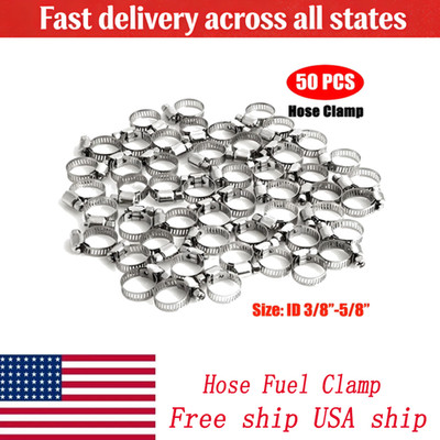 50PC Adjustable Stainless Steel Hose Clamps Fuel Line Worm Clips