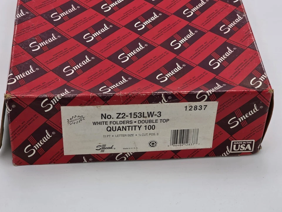 Новый из старых запасов 90-е Smead 12837 папка для файлов, вырезанная вкладка 1/3, размер буквы, 100/коробка Z2-153LW-3 - Изображение 2 из 4