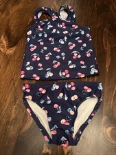 OshKosh Bg'osh 2-Piece Swimsuit Blue With Cherries UPF 50 Size 3T