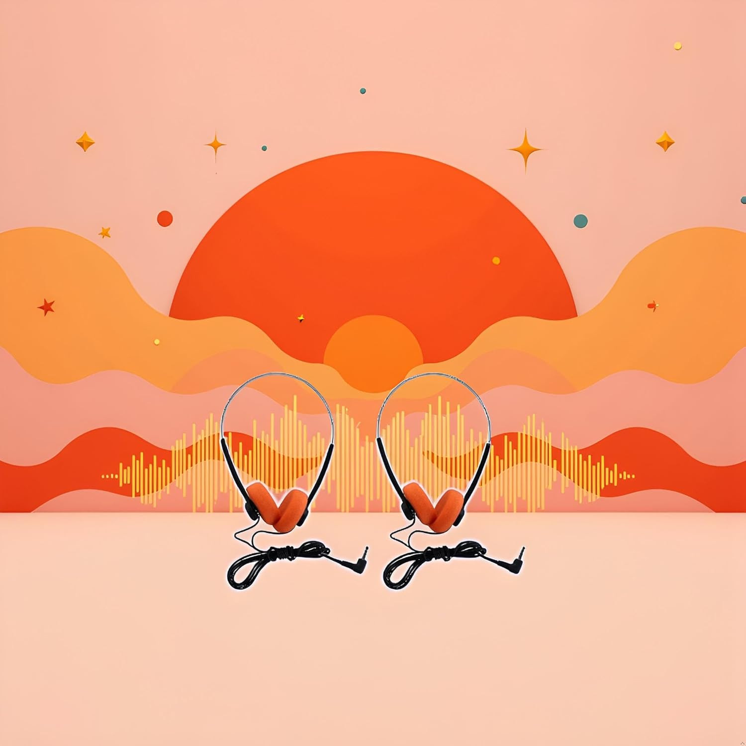 2Pcs Orange Retro On-Ear Headphones,Wired Stereo Headphones, Walkman Headphone,