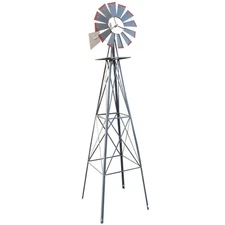8ft Ornamental Outdoor Garden Windmill Weather Wind Vane-Galvanized w/ Tips Gray