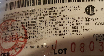 Belden 3085A Allen Bradley 1485C DeviceNet 22/1P+24/1P Thin Cable Yellow /25ft