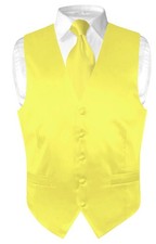 Biagio Men's SILK Dress Vest  NeckTie Solid YELLOW Color Neck Tie Set