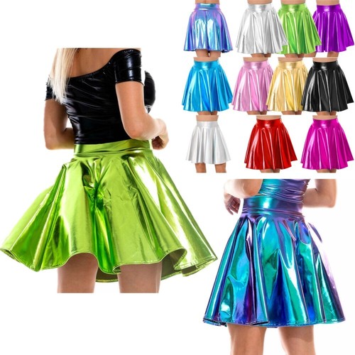 Women's Holographic Mini Skirt Clubwear Party Dance Metallic Pleated Skirts - Picture 3 of 154