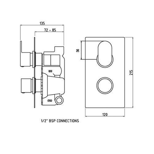 Hudson Reed Reign Concealed Shower Valve Dual Handle - Chrome - Picture 2 of 5