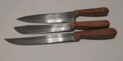 The Early Americans''SC631-7'', SC600-8''Butcher & SC684 8'' EUC WOOD HANDLE KNIFES