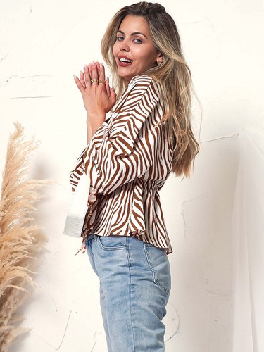 Zebra Print Long Sleeve Button Top - 第 7/11 張圖片
