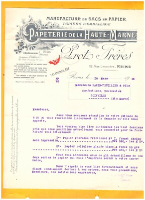 REIMS (51) FACTORY of paper bags / PAPER of the HAUTE-MARNE ''PROT'' in 1926