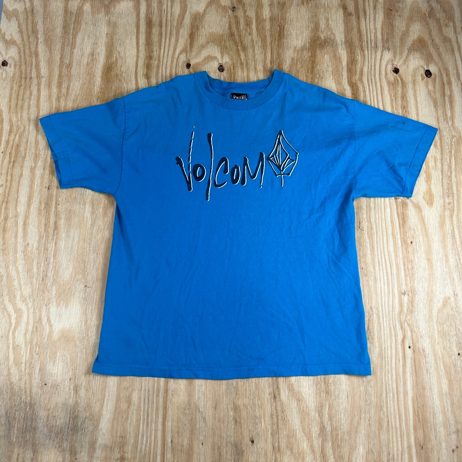 VTG Y2K Volcom Short Sleeves Round Neck Graphic Printed Tee Men's XL Blue Retro