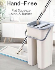 Retractable Flat Mop Bucket, 2 Microfiber Pads, Hands Free Self Cleaning System