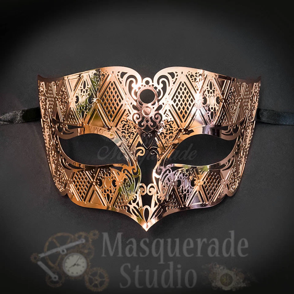 Mens Unisex Simplistic Filigree Light Metal Masquerade Ball Mask [Rose Gold] - Image 2 of 4