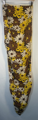 Vintage Ironing Board Fabric Conversation Brown Yellow White Daisies Floral FLAW