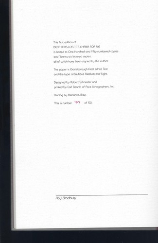 Death Has Lost its Charm for Me SIGNED Ray Bradbury Lord John Press Book #127 - Picture 3 of 3