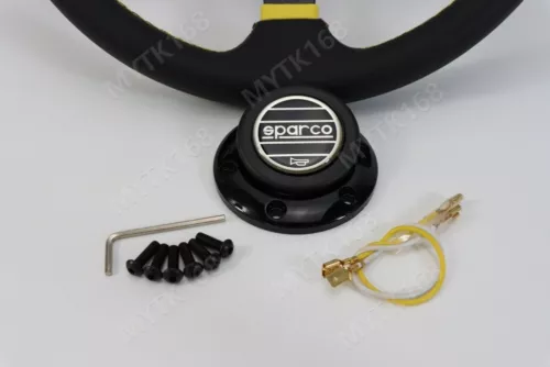 SPARCO LEATHER DEEP DISH STEERING WHEEL 14"INCH UNIVERSAL CAR Yellow COLOUR - Picture 8 of 9
