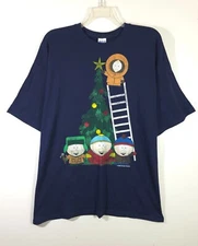 South Park Christmas Tree Kenny Kyle Stan Graphic T-Shirt Navy Men's Size 2XL