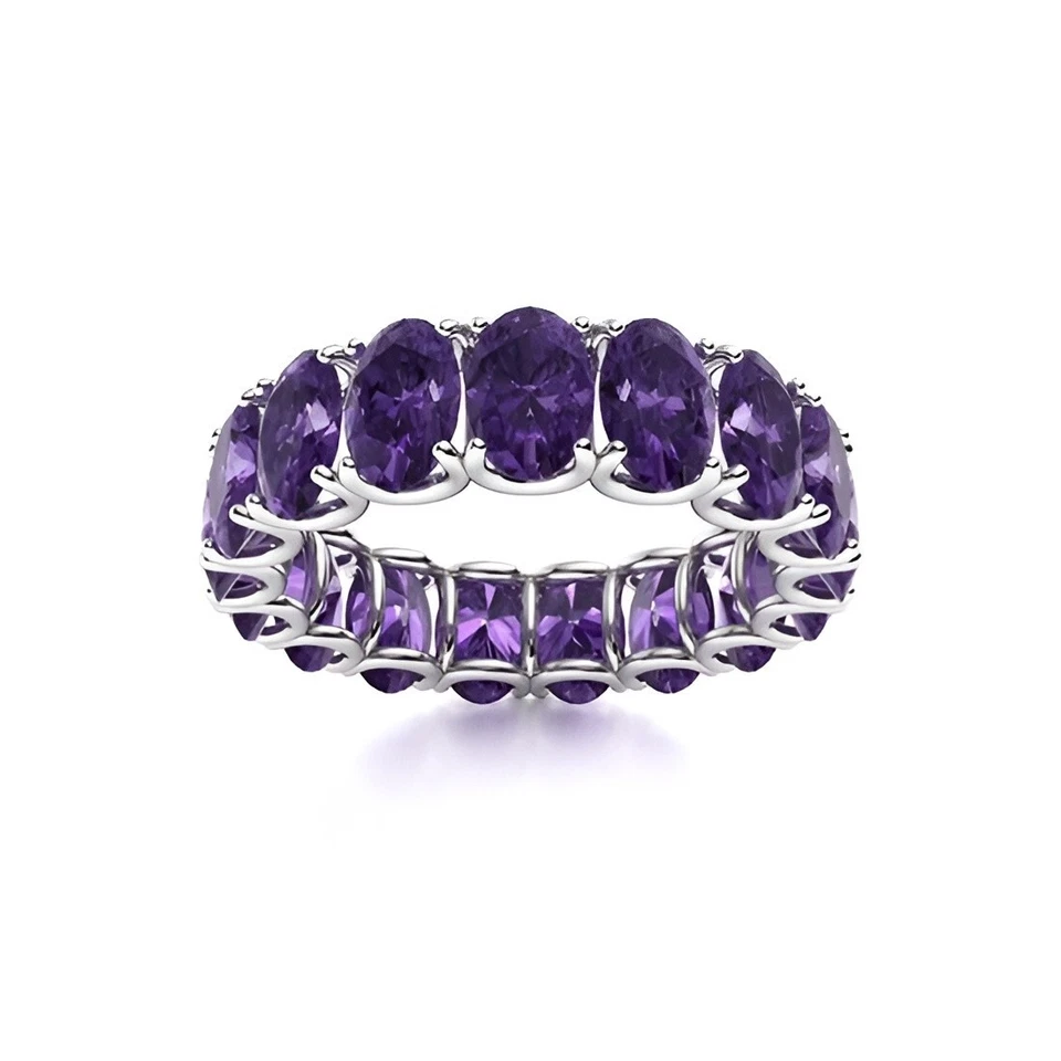 Anillo Banda de Eternidad Completa Amatista Corte Brillante Ovalado 6x4mm con Chapado en Rodio Foto 4 de 4
