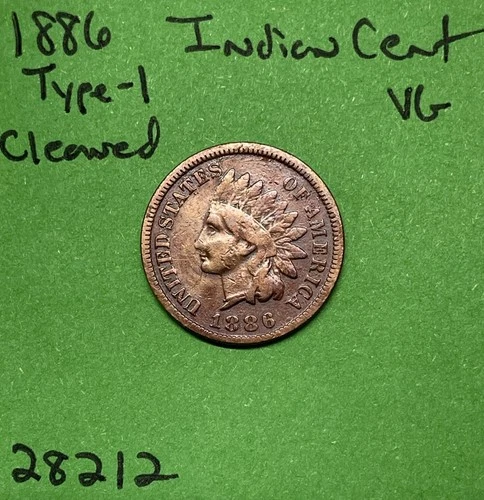 1886 Indian Head Cent / Penny 1c Vg Very Good Type 1 T1