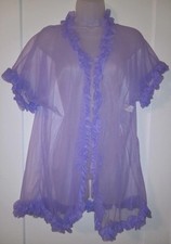 Vintage 80s Purple Ruffled Chiffon Nylon Babydoll Peignoir Robe Lingerie L EUC