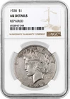 1928 $1 Silver Peace Dollar NGC AU Details Repaired Key Date Coin