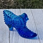 Vintage Fenton Cobalt Blue CAT HEAD Glass Shoe Slipper Hobnail EXC