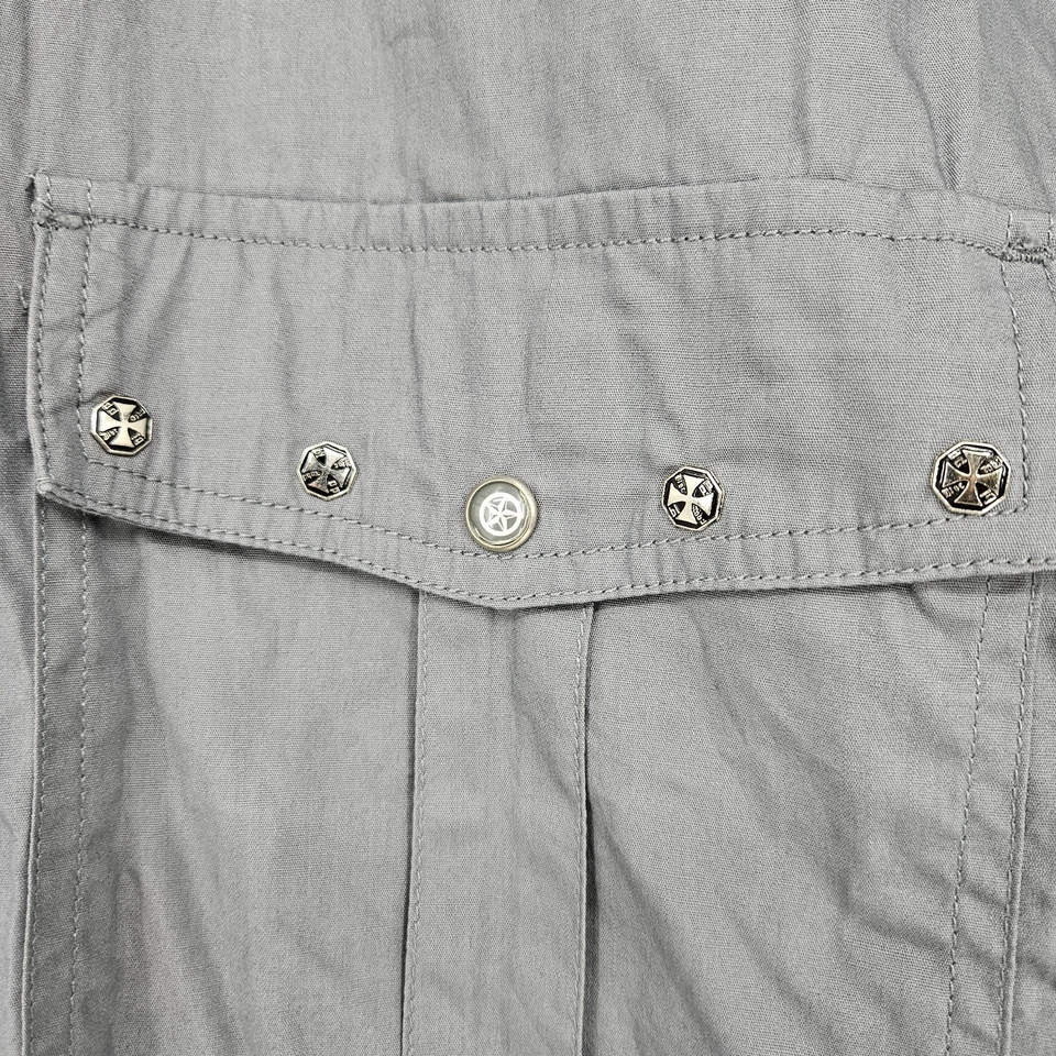 Vtg Blac Label Snap Shirt Mens 3XL Detroit Rock City Emboidered Skull Gray - Image 4 of 4