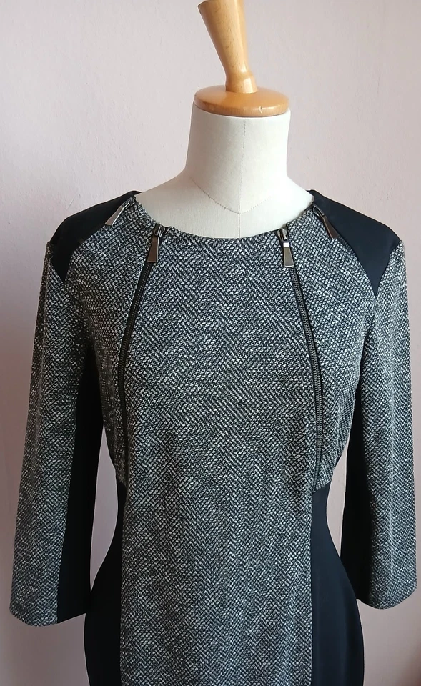 SPORTMAX CODE  /MAX MARA  Kleid Gr. L SCHWARZ/GRAU 3/4 ARM, ZIERREISSER,  - Bild 4 von 4